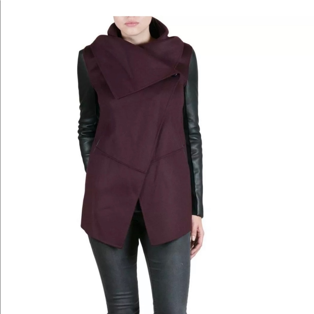 Mackage Vane Draped Wrap Leather-Sleeve Coat Xs